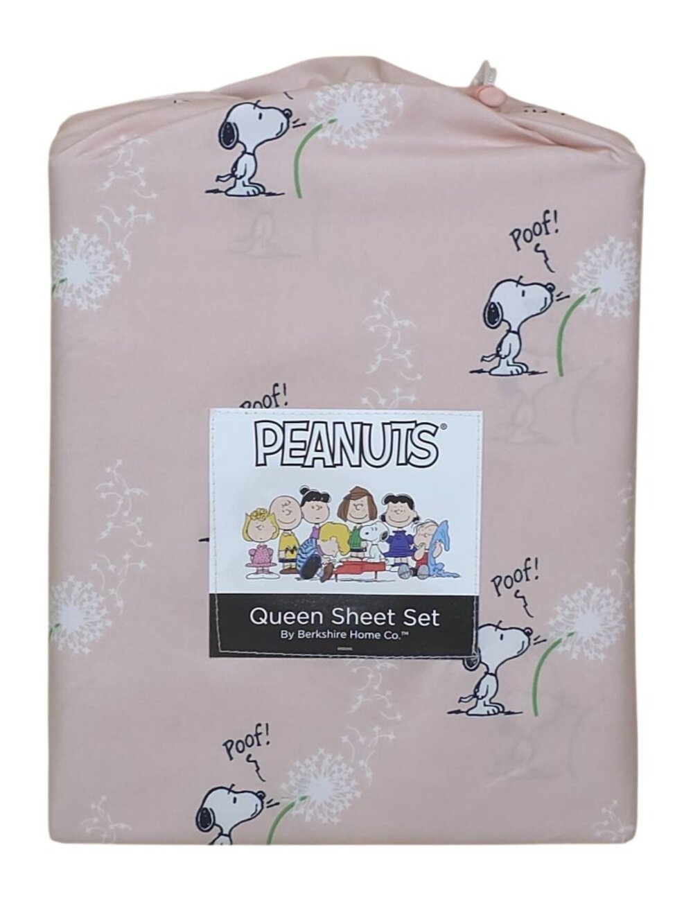 Peanuts Snoopy Queen Sheet Set By Berkshire Pale Pink with Dandelion & Poof